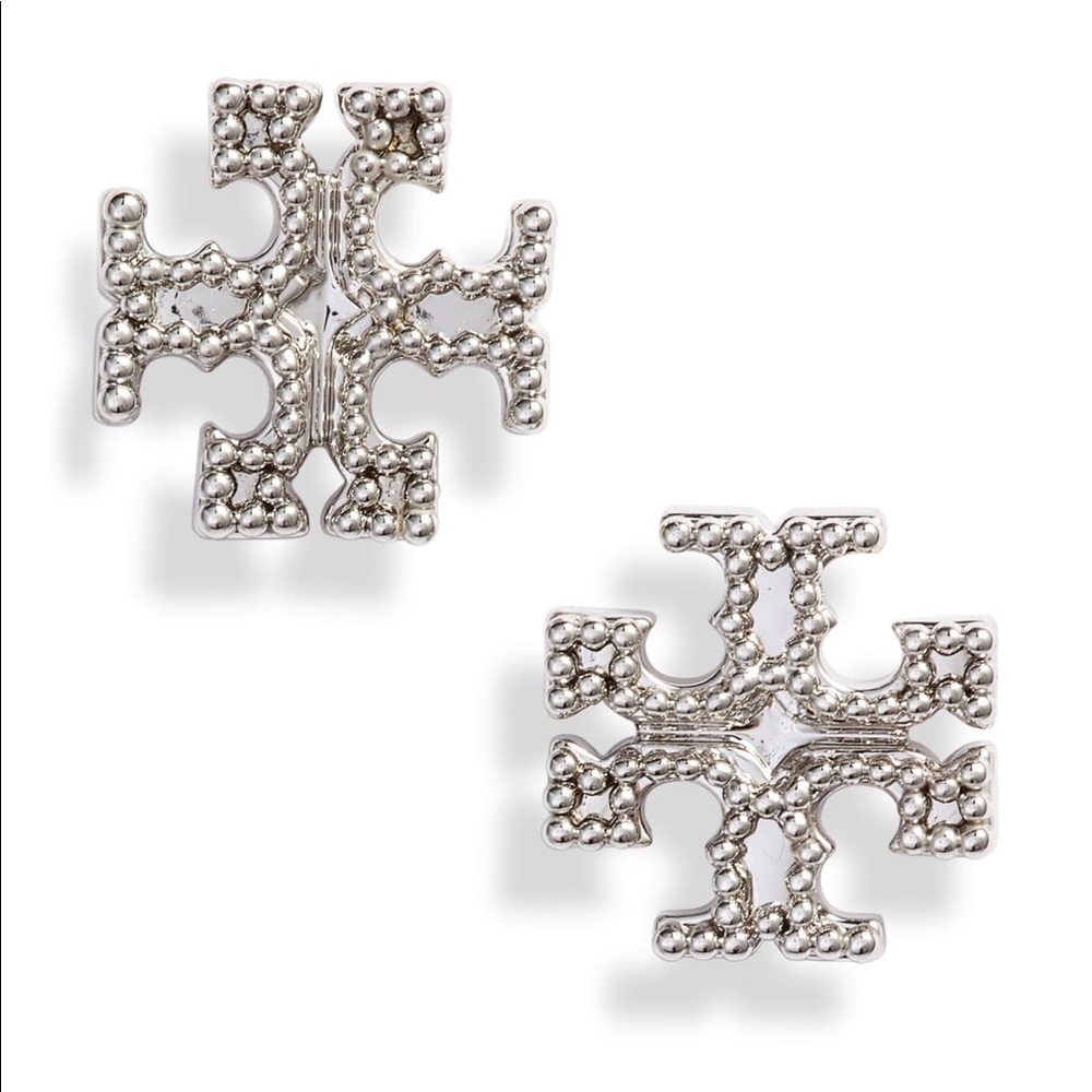 🆕 NWT Tory Burch Milgrain Logo Stud Earrings